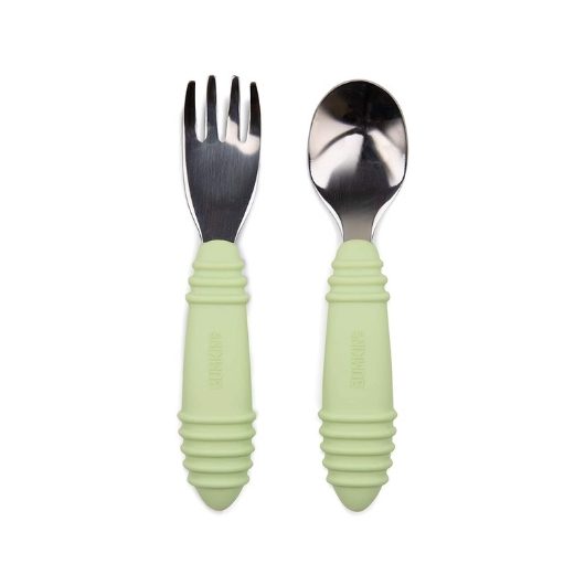 Bumkins silicone and stainless steel baby spoon and fork Set, toddler silverware