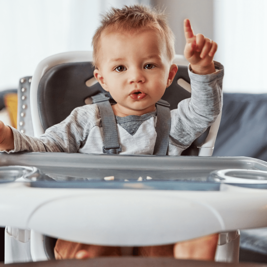 Episode art for episode "#3: The Top 5 Ways We Sabotage Our Picky Eating Plan". Pictured is a toddler sitting in his highchair.