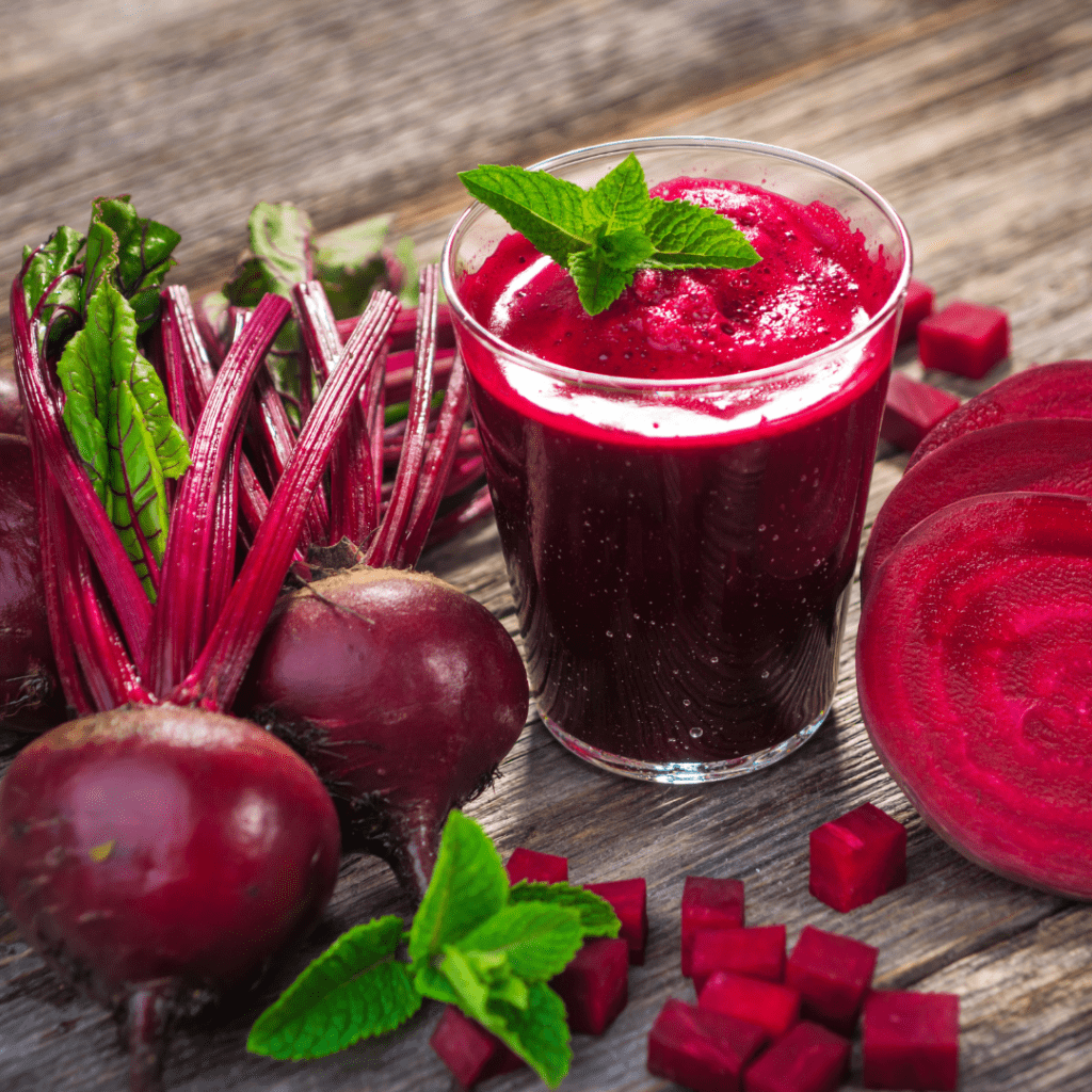 Main image for the article [Learning To Like: Beets!]. Pictured is a beet smoothie, some whole beets and some beets cut into cubes.