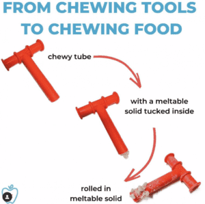 teething tool with small pieces of food