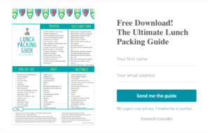 Pictured is a screen shot of My Little Eater's free Lunch Packing Guide. 