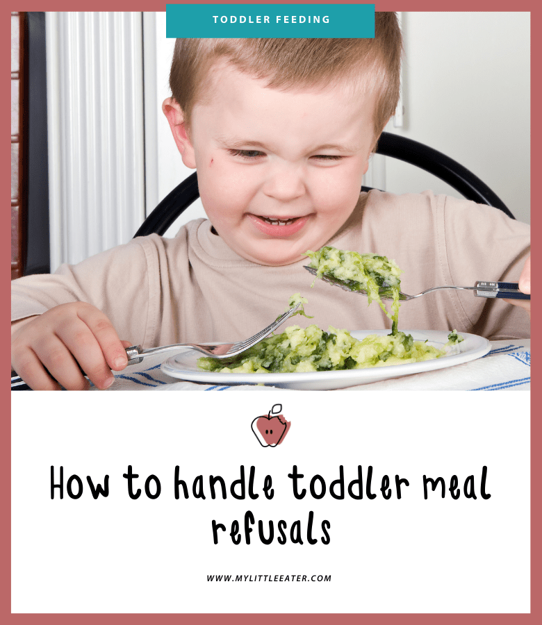 Upper half of the image is of a toddler sitting at the table with some type of pasta and green veggie on his spoon, with a look of disgust on his face. The lower half has the title of the article on a white background.