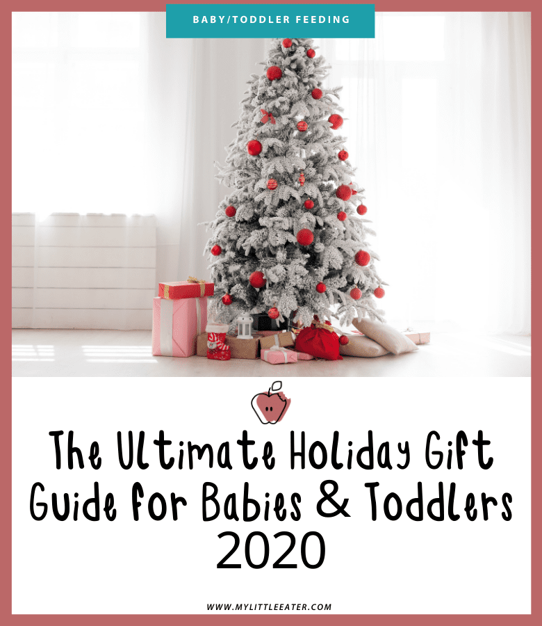 Main image for the article "The Ultimate Holiday Gift Guide for Babies & Toddlers 2020". Pictured is a decorated Christmas tree with wrapped presents beneath it.