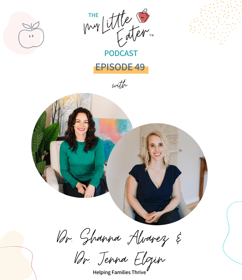 Episode art for episode "#49: The different types of parenting styles and how they affect mealtimes." Pictured are Dr. Shanna Alvarez and Dr. Jenna Elgin of Helping Families Thrive.