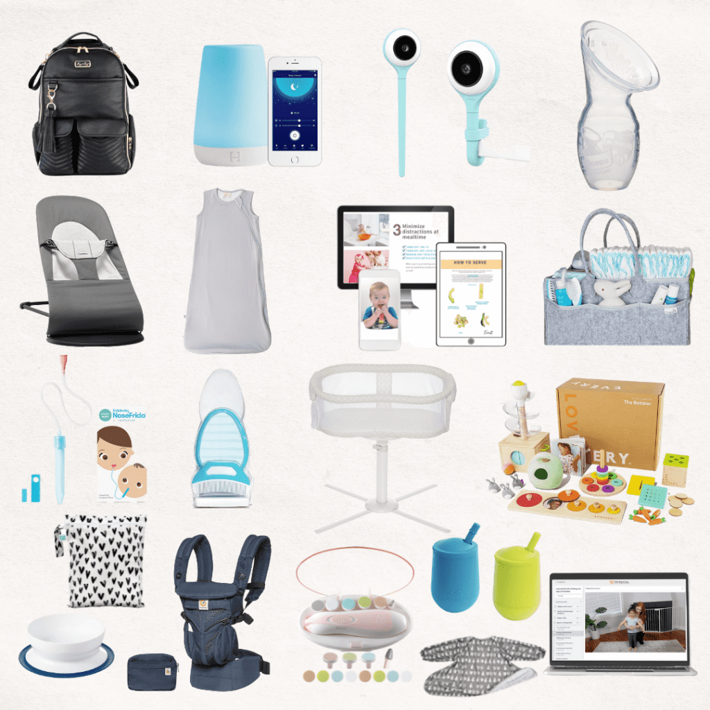 A collage of baby products for new moms