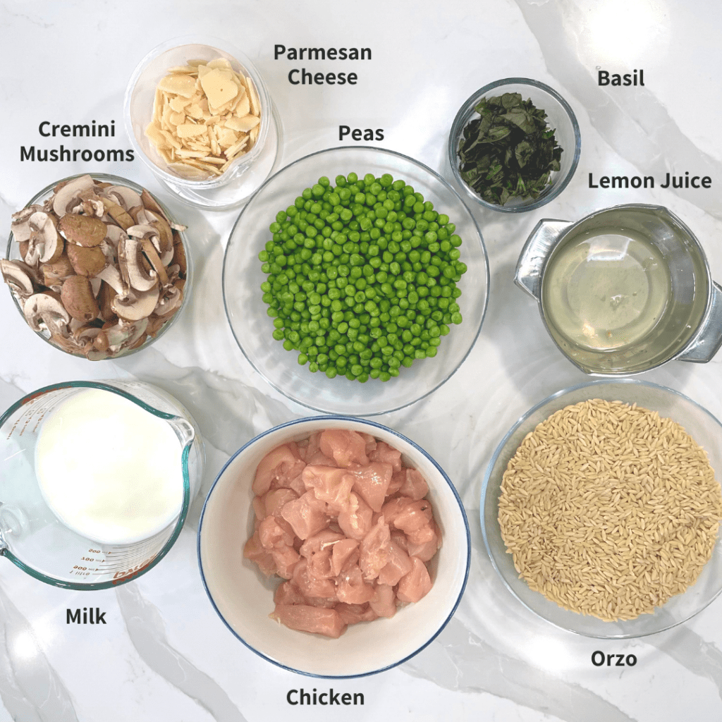 ingredients for creamy mushroom orzo pasta