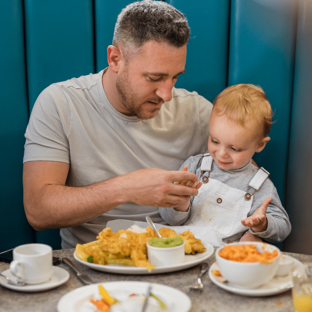 opt for a booth or corner table when out with your kid