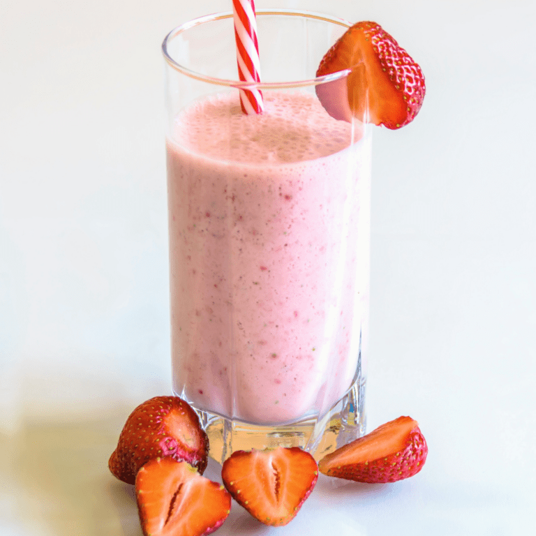 Strawberry Tahini Smoothie; healthy toddler smoothies with milk of choice like coconut milk or almond milk.