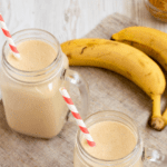 Peanut Butter & Banana healthy smoothie recipe with frozen fruit.