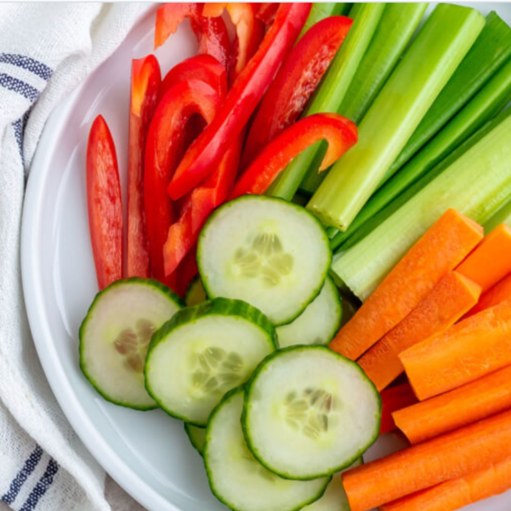 Vegetable platter for parents to offer their toddler or preschooler after daycare.