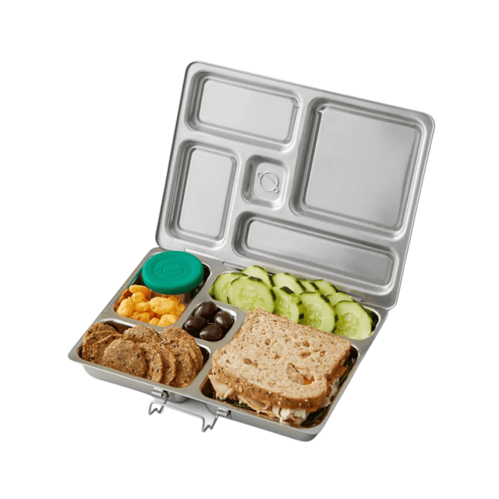 daycare bento box style lunch container; pictured is the Planet Box Rover