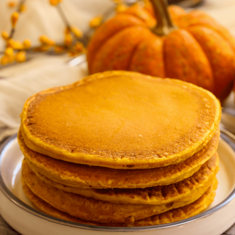Baby-friendly pumpkin pancakes made with canned pumpkin puree or fresh pumpkin cooked down to homemade pumpkin puree for baby led weaning.