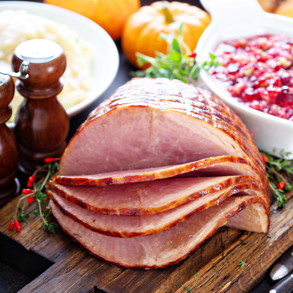 Sliced ham for holiday dinner.