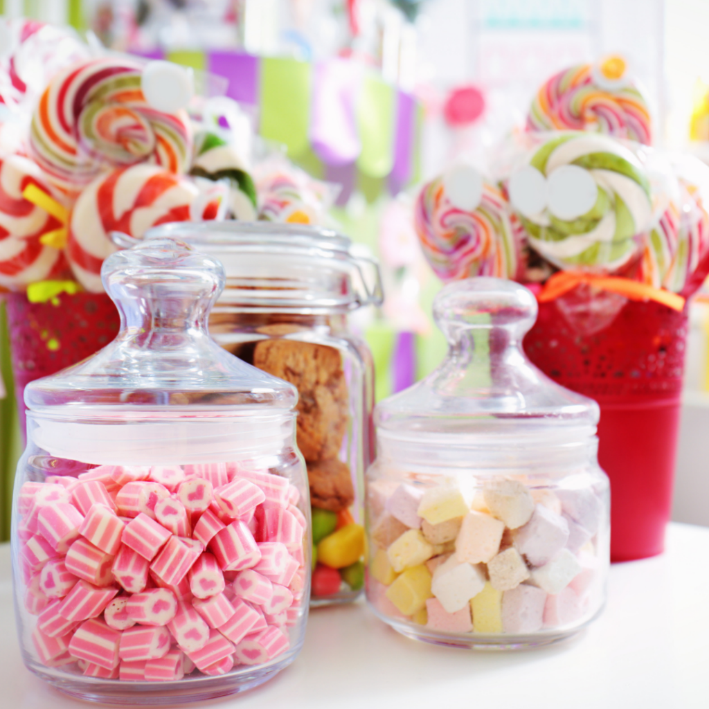 More types of sugar for little tummies, including candies and lollipops.