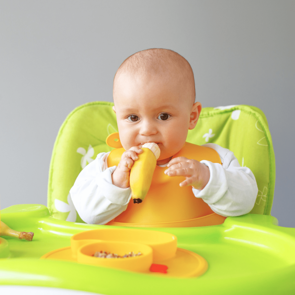 Baby led weaning slippery food modified to help baby pick it up at 6 months.
