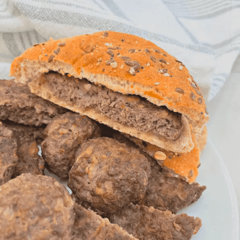 Apple sage ground beef burger for a baby or toddler.