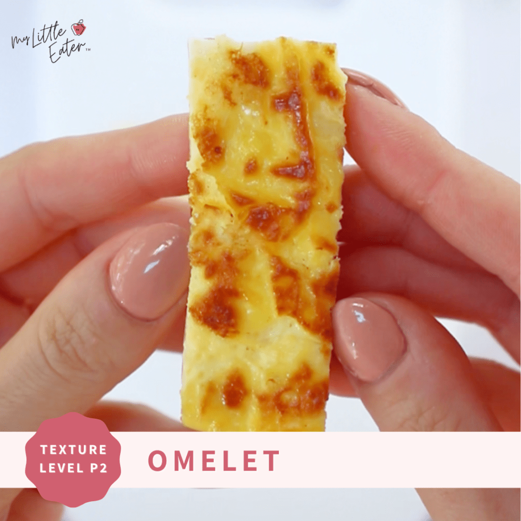 Omelet cut in a strip for baby led weaning with finger foods.