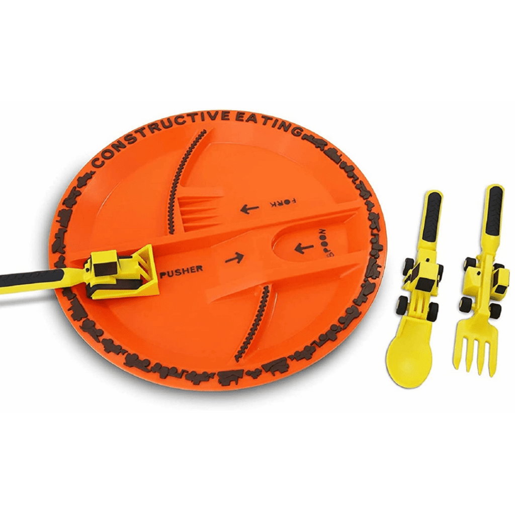 Construction themed dinner plate set for a toddler.