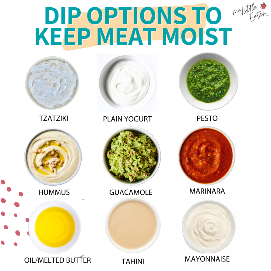 Healthy dip options for babies, toddlers, and picky eaters that can be used when eating meat.