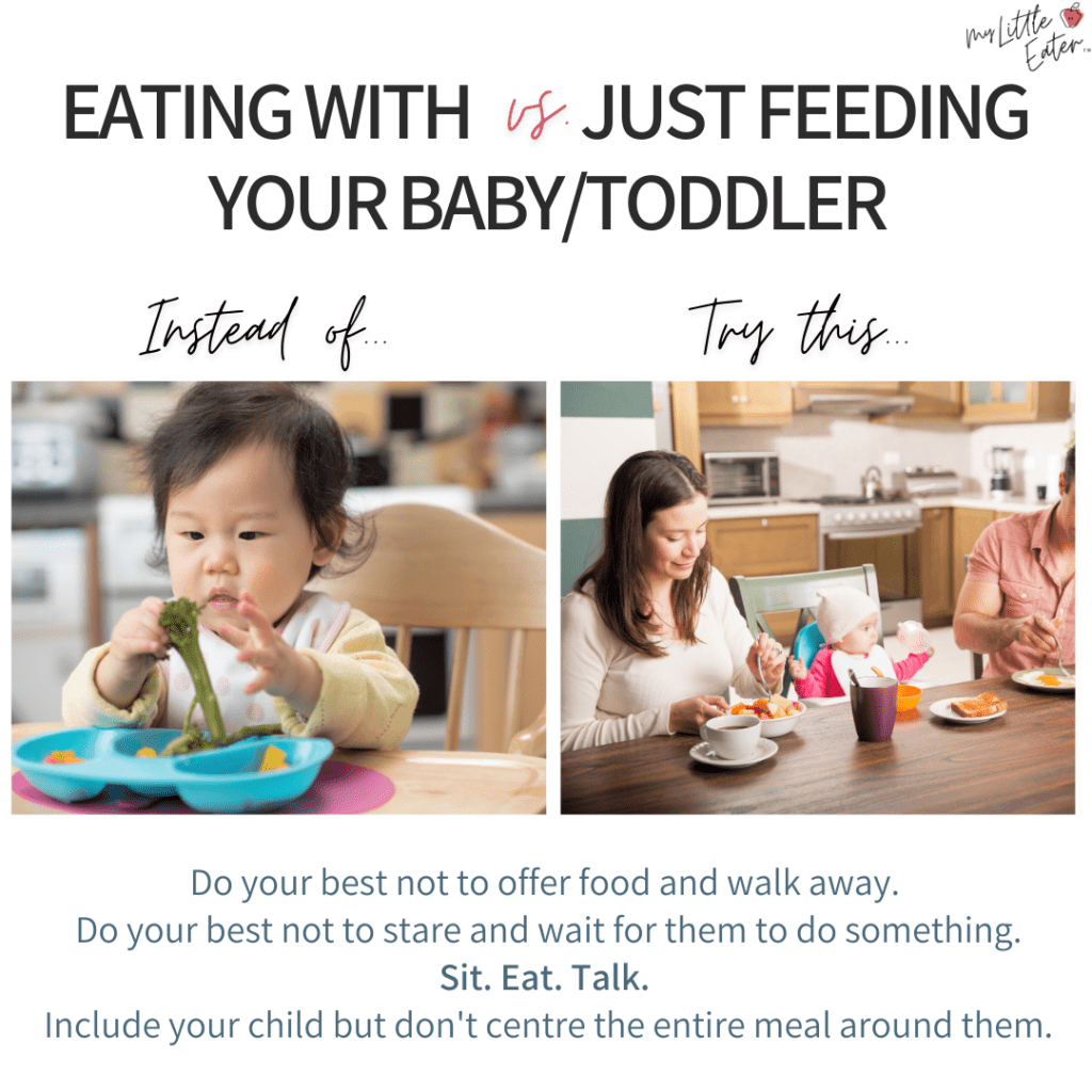 When baby won't eat solids, try eating the same foods with them instead of just feeding them and watching.