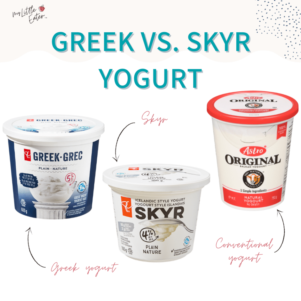 Greek yogurt vs. Skyr vs. regular yogurt.