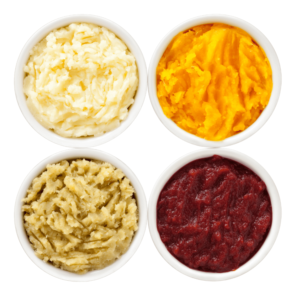 Four different textured puree options for baby.
