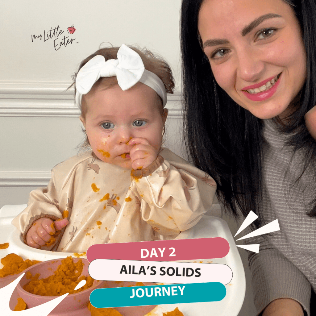 Day 2 of Aila's solids journey; Aila and Edwena Kennedy, RD.
