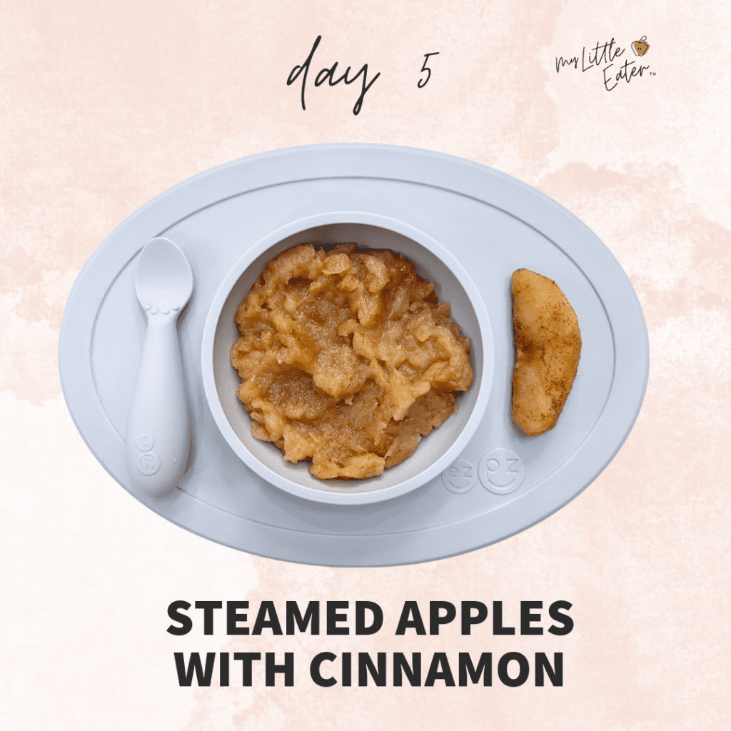 Day 5 of the journey to introduce solid foods with steamed apples with cinnamon.