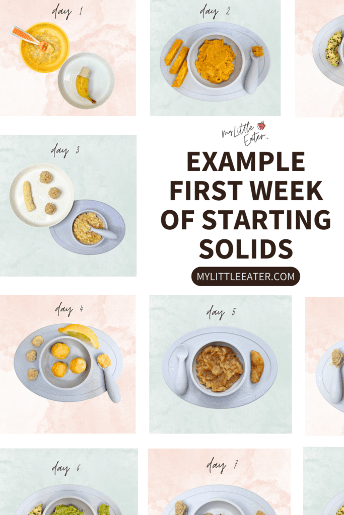 Example first week of solids showing each meal offered.