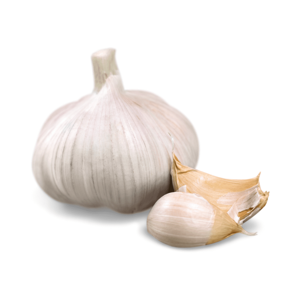 Garlic with one clove to the side.