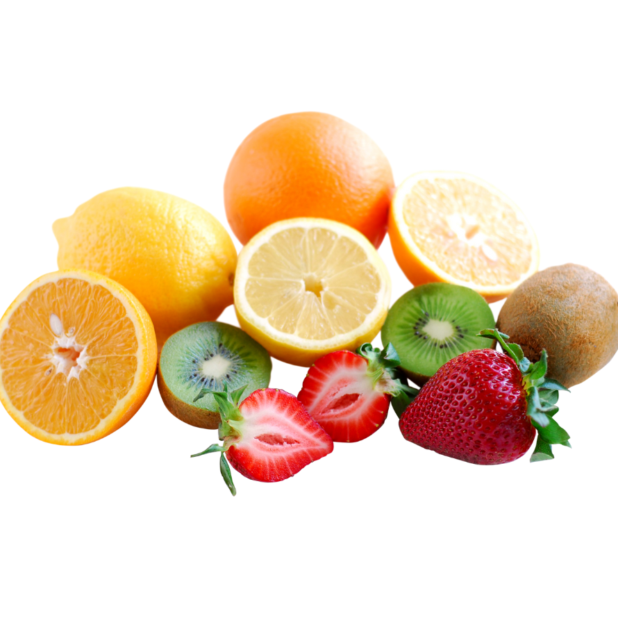 Sliced oranges, lemons, kiwis, and strawberries as vitamin C sources to boost iron absorption.