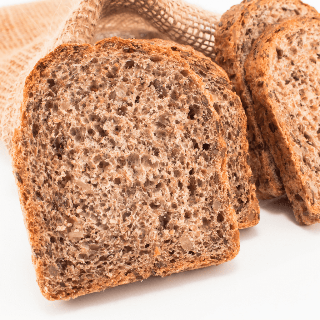 Slices of bread made from sprouted whole grains.