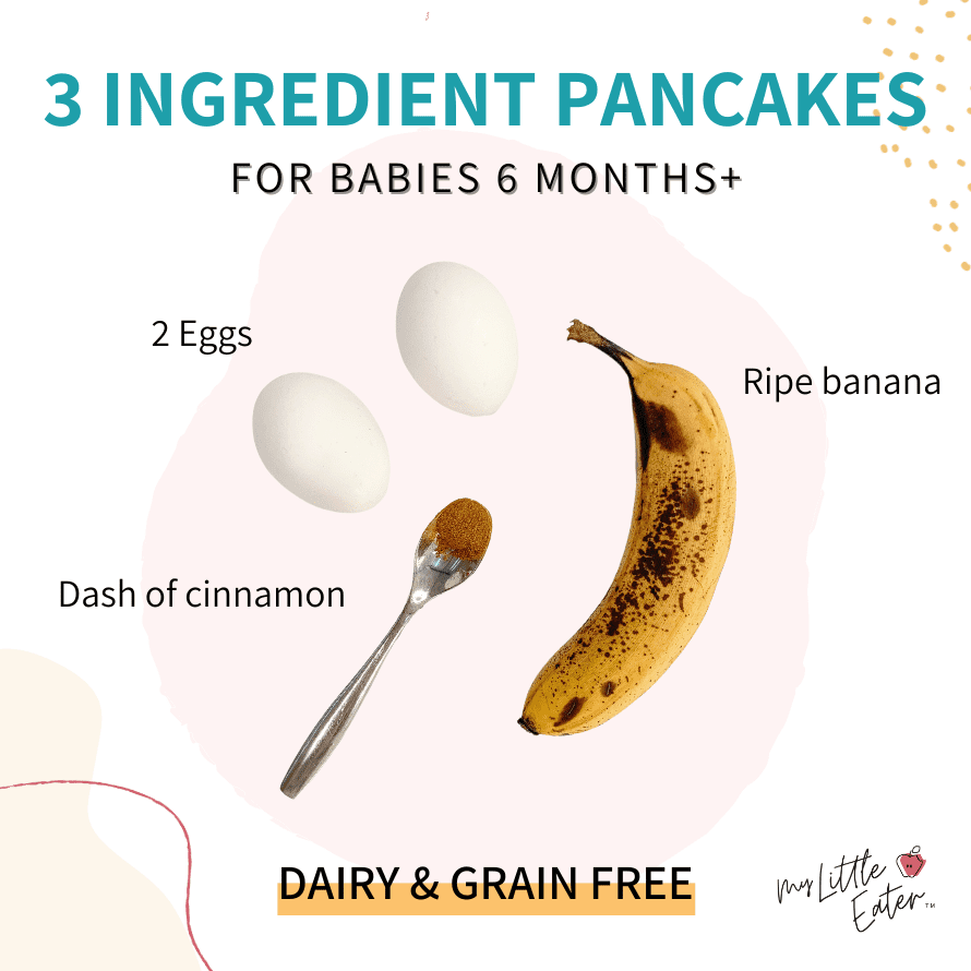 Three ingredient baby pancakes with eggs, banana, and cinnamon.