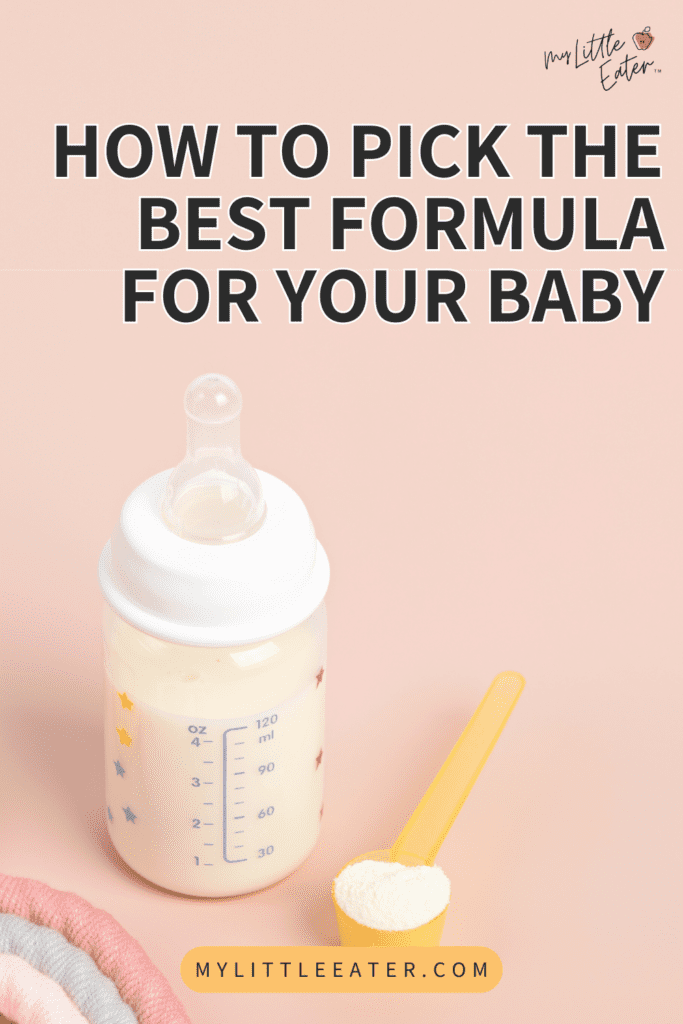 A baby bottle and formula scoop with the words "How to pick the best formula for your baby".