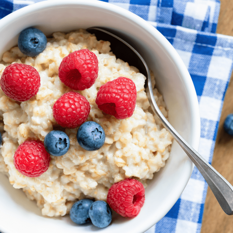 Substitute breast milk in for cow milk in a bowl of oatmeal with berries.