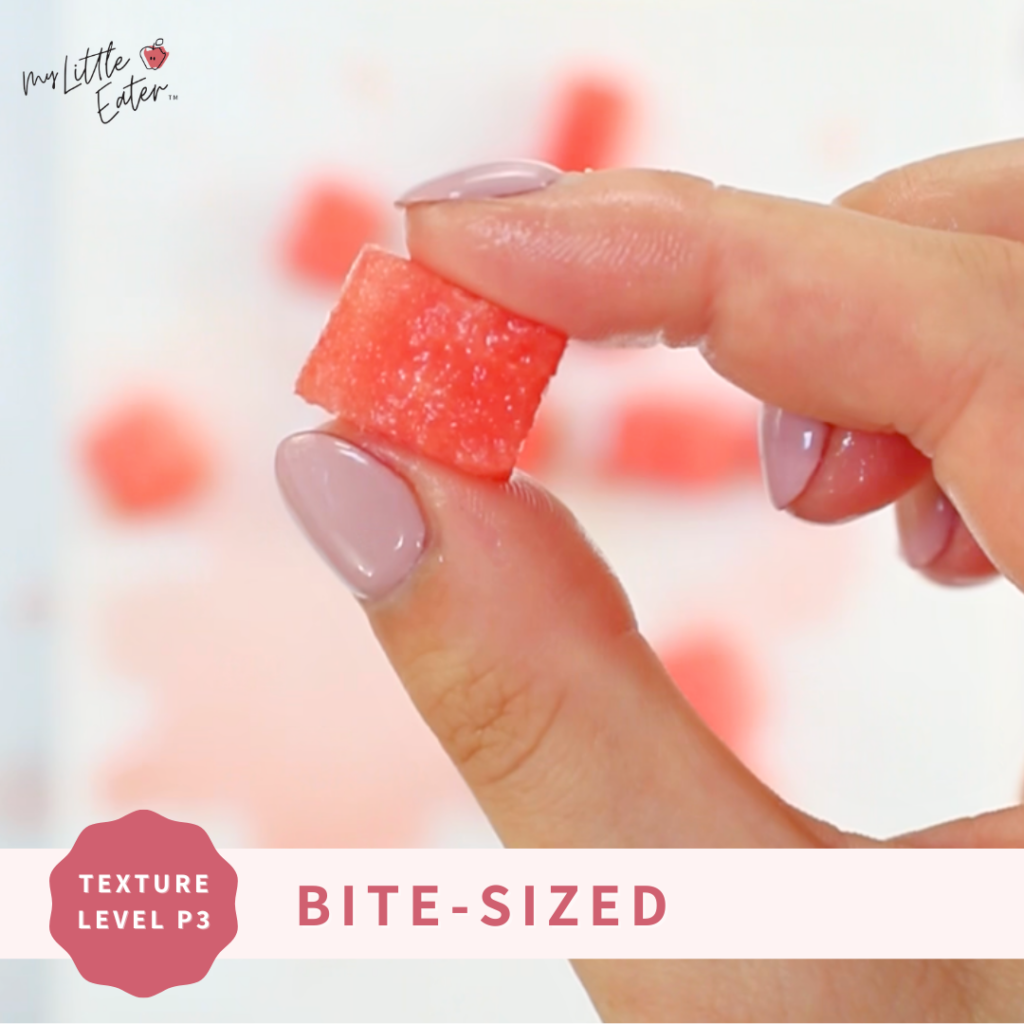 Bite-sized pieces of very ripe watermelon as per phase 3 of My Little Eater’s Texture Timeline™.