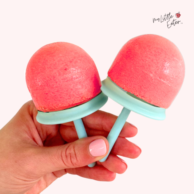 Watermelon popsicles in an age appropriate size as a fun way to introduce watermelon to babies.