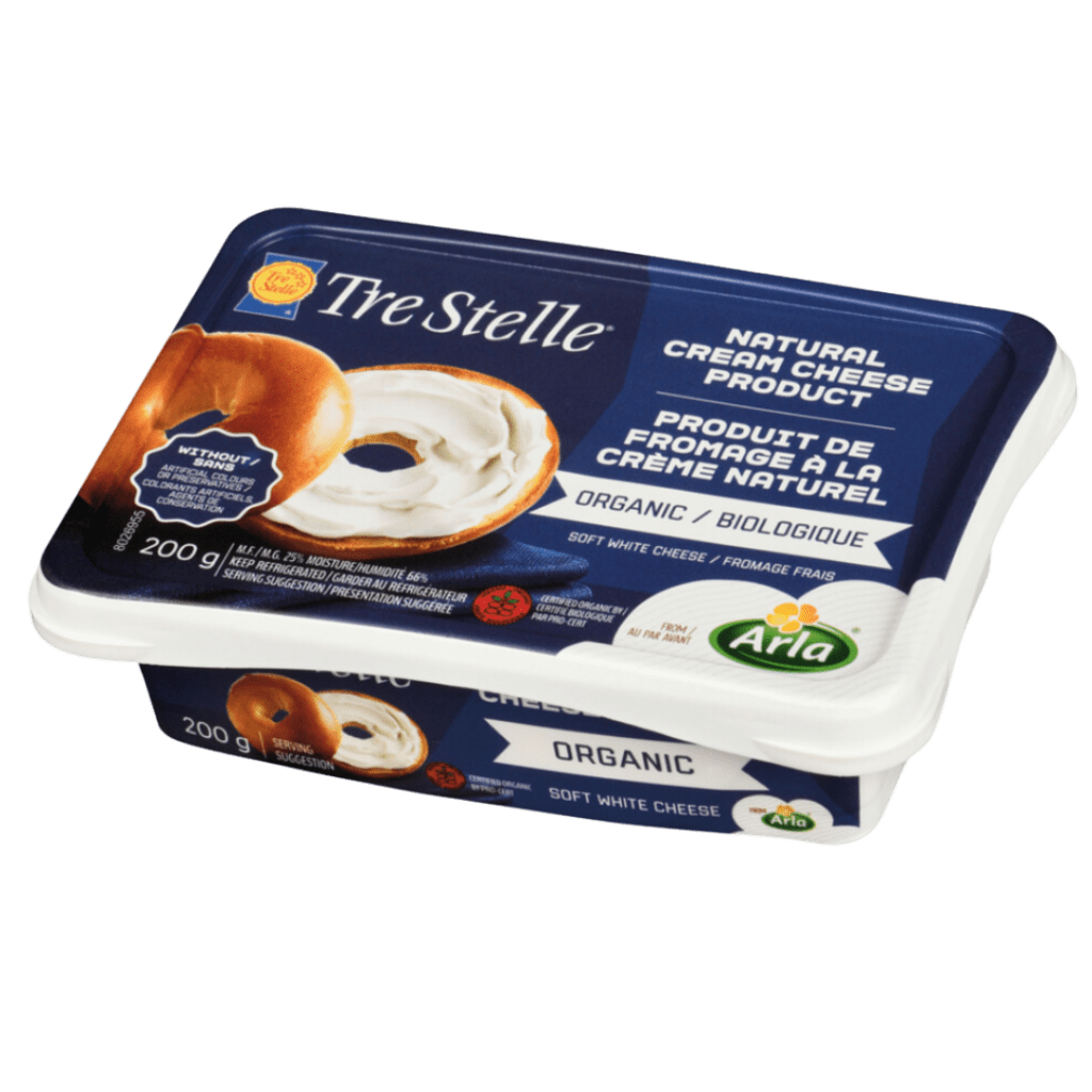 A container of Tre Stelle Organic Cream Cheese spread.