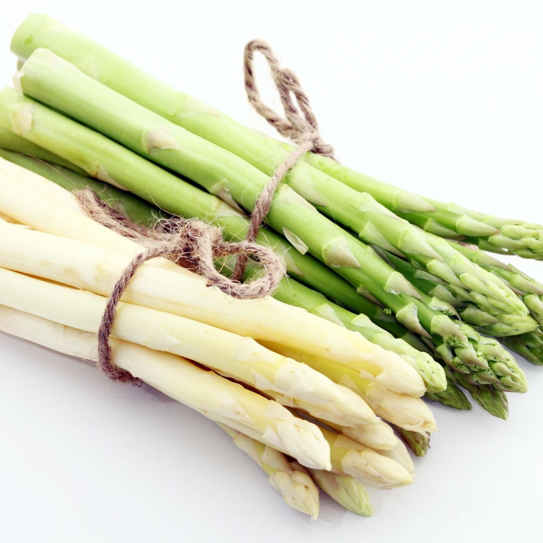 White and green asparagus spears.