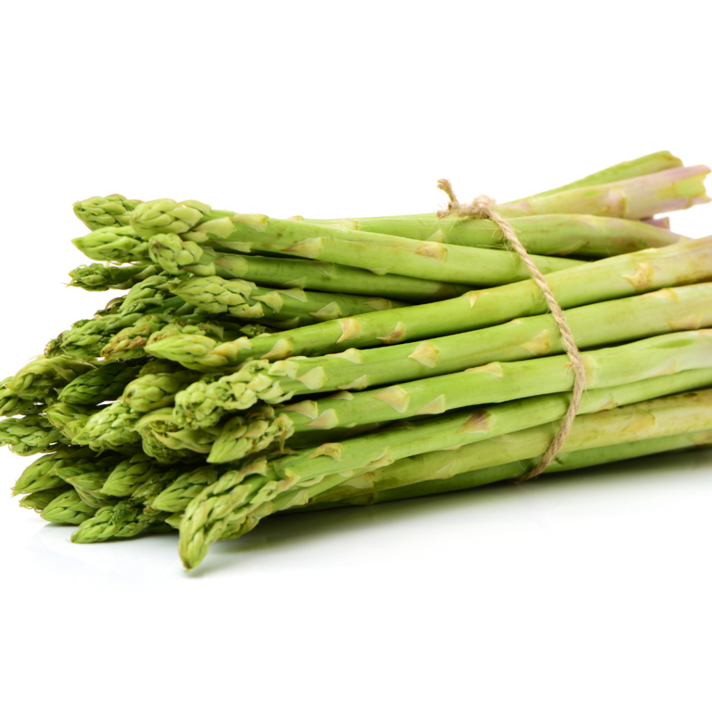 Asparagus spears tied in a bundle.