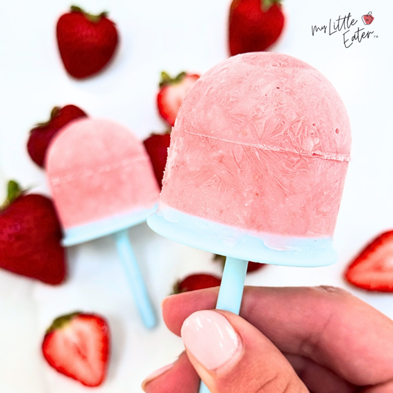 Strawberry Sunshine popsicles as a solid food option for babies 6 months plus.