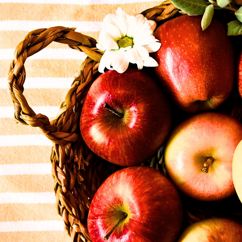 Fresh apples in a basket.