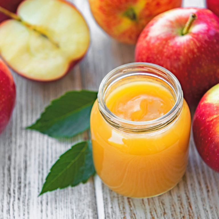 Unsweetened applesauce in a jar; apple recipes for making baby food.