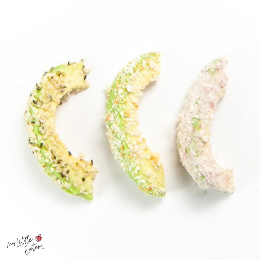 Wedges of avocado rolled into nutritious toppings like hemp seeds, wheat germ, and shredded coconut.