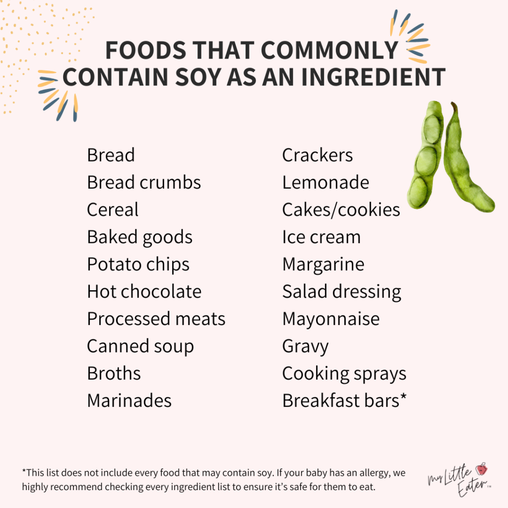 A list of foods that commonly contain soy as an ingredient.