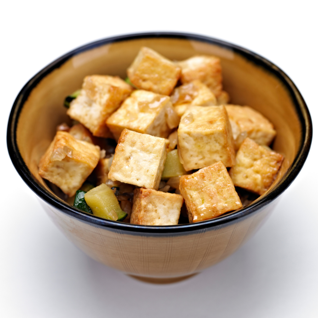 Diced tofu in a bowl.