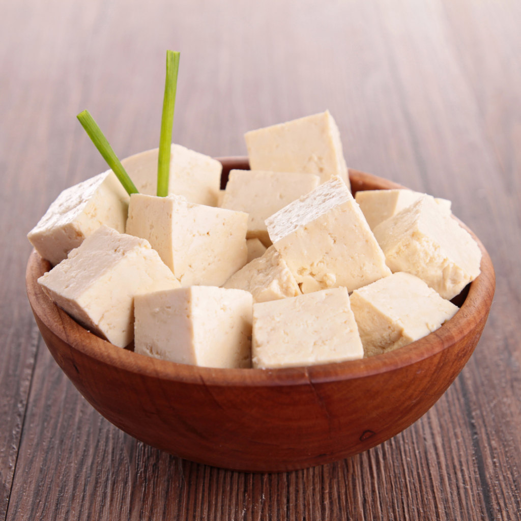 Diced tofu in a bowl.