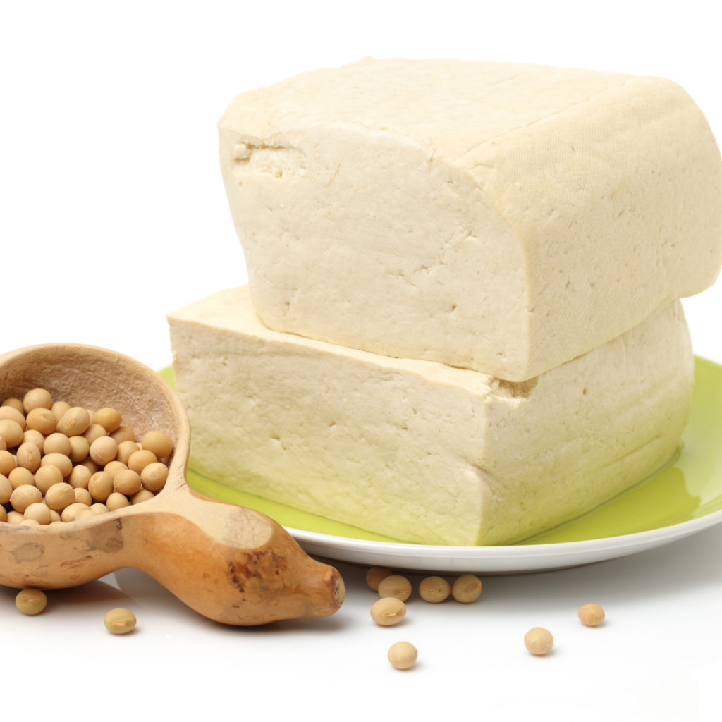 Soy based products including tofu and soy beans.