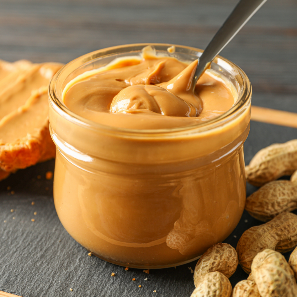 Smooth peanut butter in a jar.