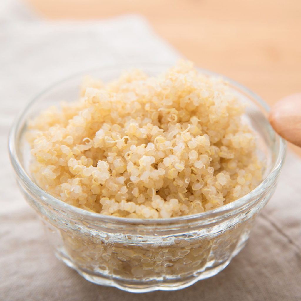 Quinoa in a glass bowl.